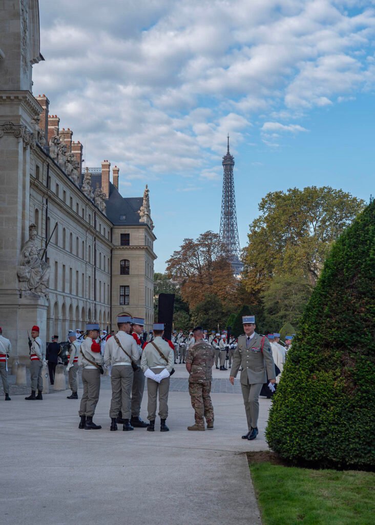 Entrance to the Hôtel National des Invalides in Paris with French soldiers