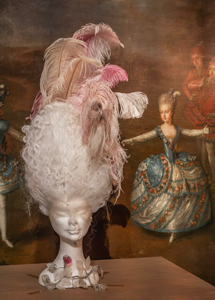 Wig film costume at the Petit Trianon at the 20th Anniversary Marie Antoinette by Sofia Coppola exhibition at Versailles