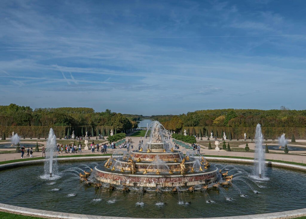 Neptune Fountain at Versailles with the fountains on