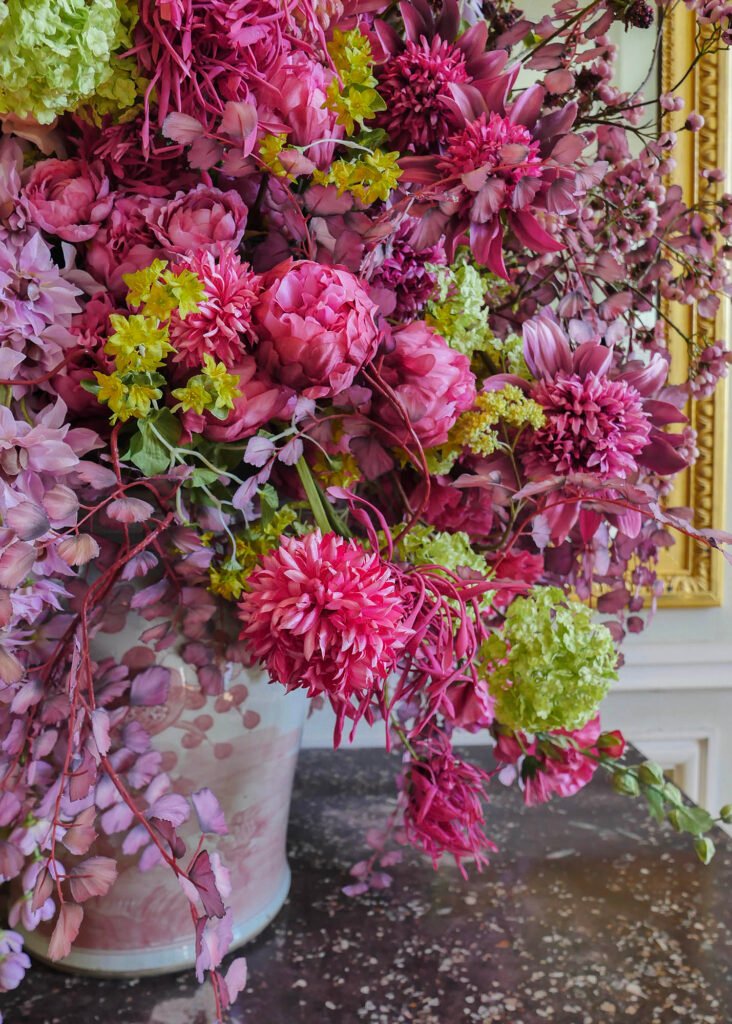 Flower arrangement at the 20th Anniversary Marie Antoinette by Sofia Coppola exhibition at Versailles