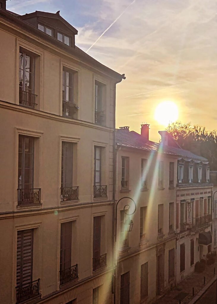 A view of sunset from our window at the Hotel du Jeu de Paume in Versailles
